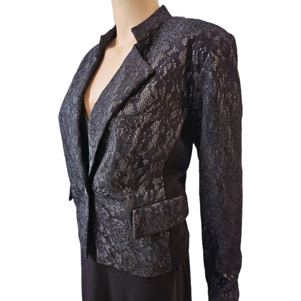 Chico's Black Textured Button Front Blazer Jacket Size M